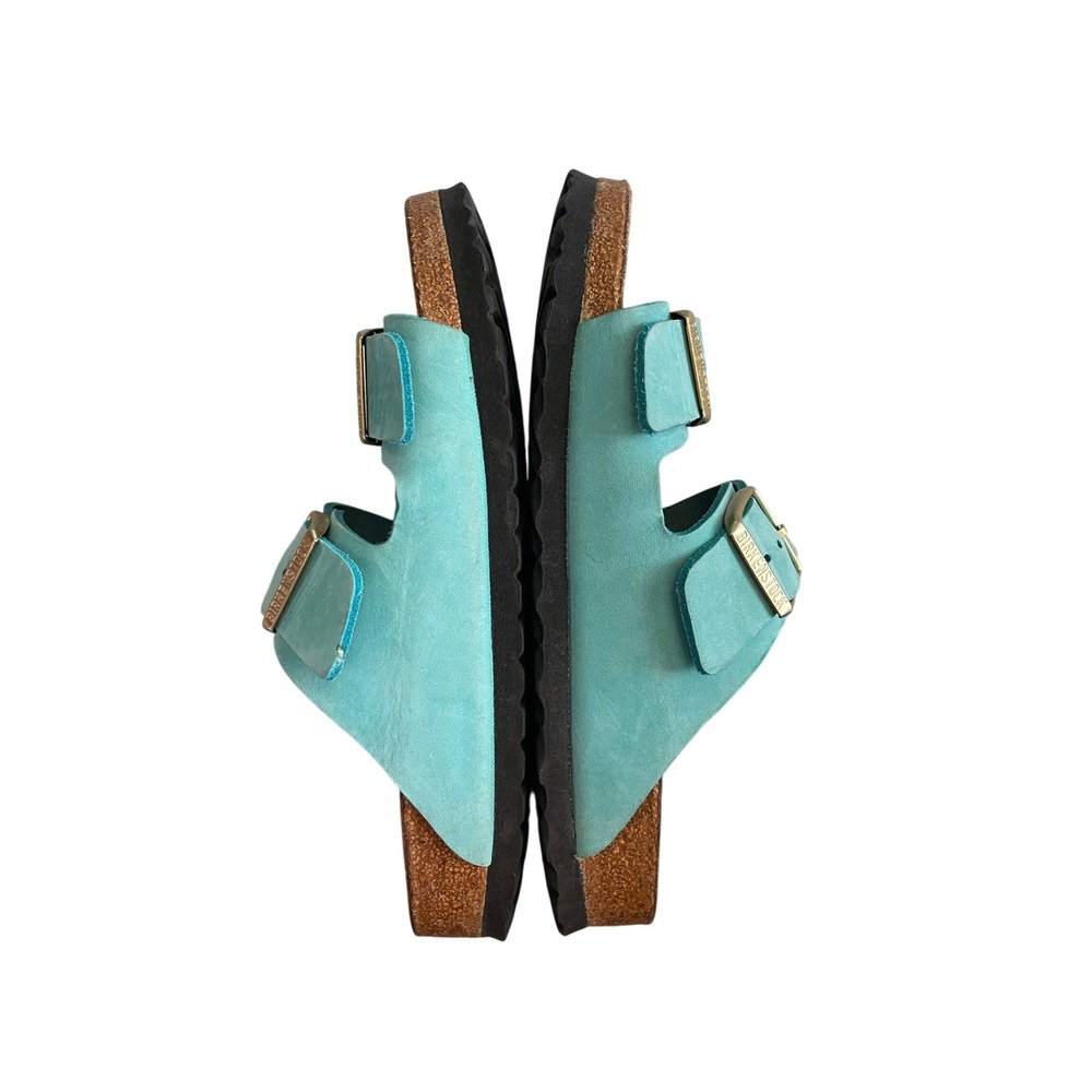 Birkenstock Arizona Soft Footbed Turquoise Nubuck Leather Sandals Size 39 8.5 - Picture 2 of 5
